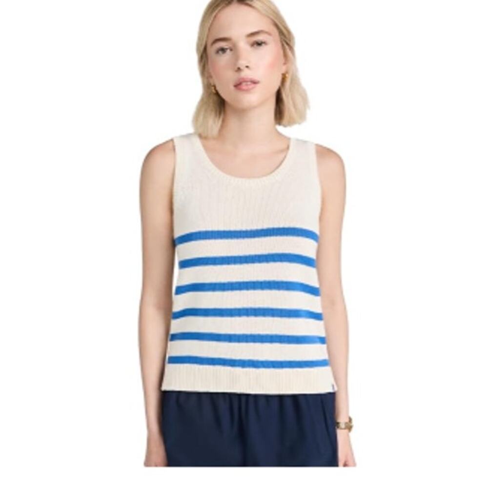 KULE The Gio Striped Knit Tank Top Cream/Royal Blue Size Large